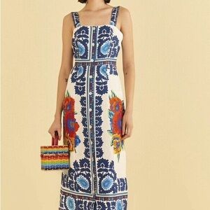 FARM Rio Flower Tapestry Off-White Midi Dress Large NWT